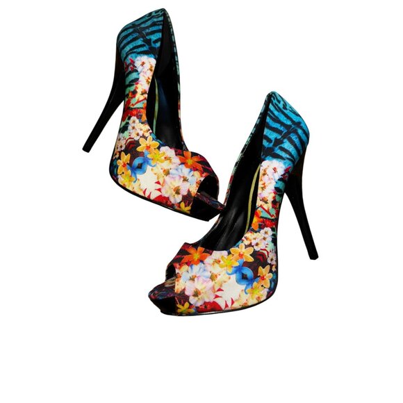 ALDO Floral Animal Print High Heel Peep Toe Pumps Size US 9 Sexy Stilettos Date‎ - Picture 1 of 8